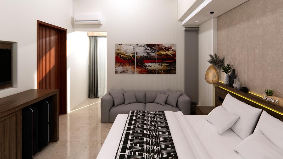 Bedroom with a sofa and terrazzo floor