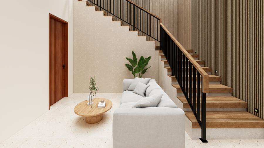 Living room with a timber stair